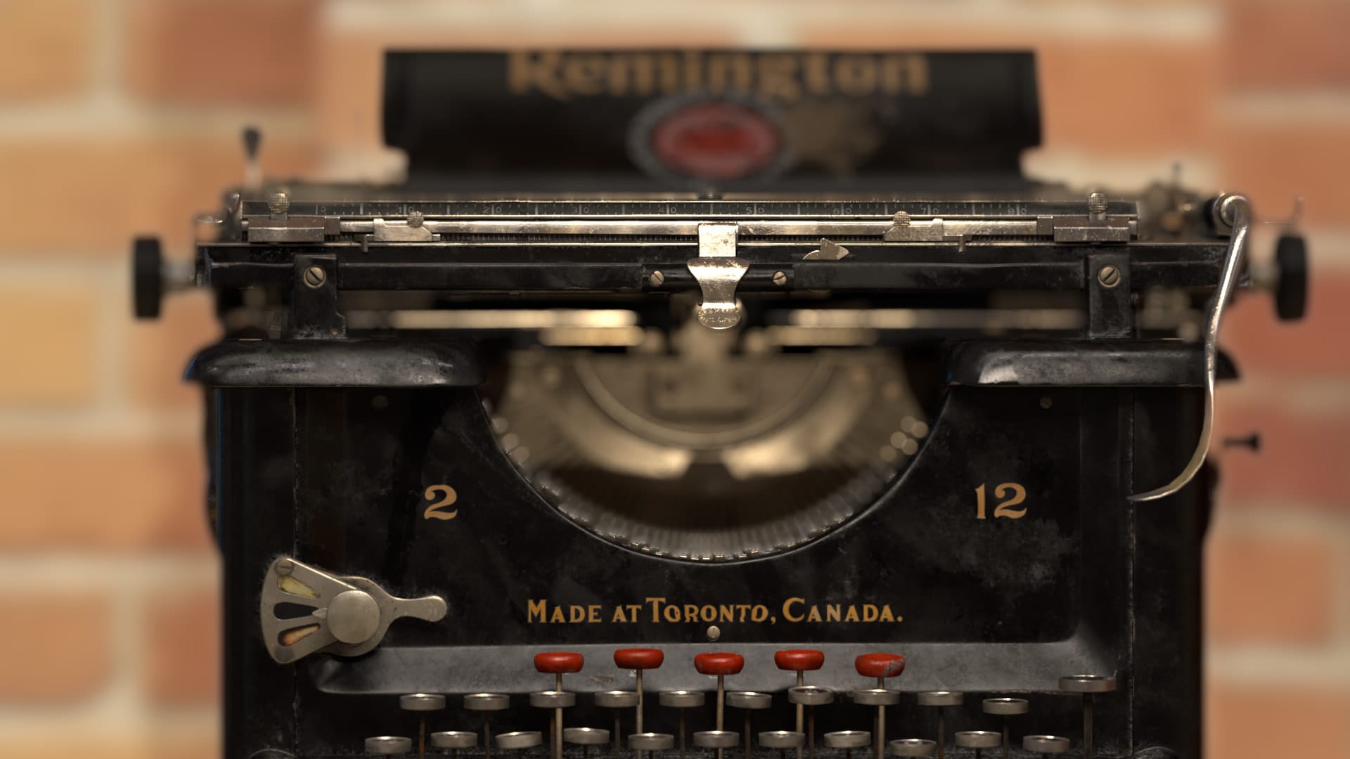The Writer, the Remington typewriter against a brick wall